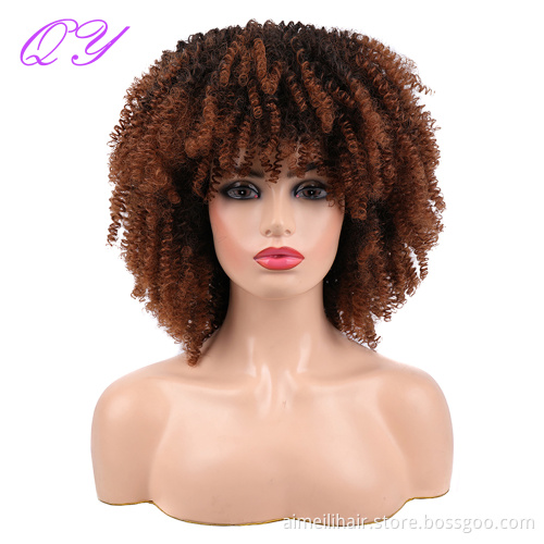 Natural Curl Wig For Black Women Wholesale Prices Lady Hair Dark Root Afro Kinky Curly Ombre Silver Gray Soft Synthetic Full Wig